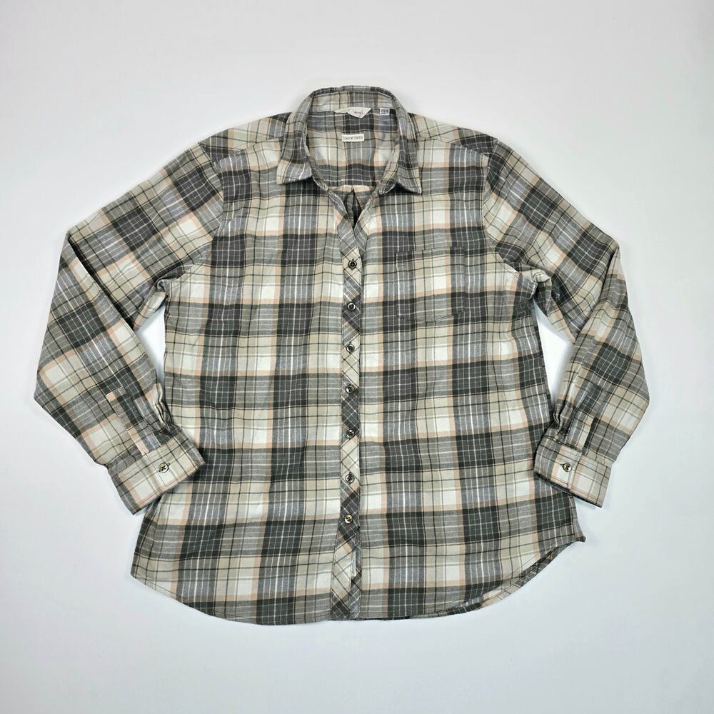 Weatherproof Vintage Plaid Flannel Shirt Womens Size L Comfort Stretch